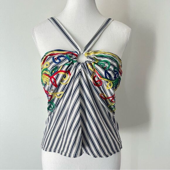 Anthropologie Tiny Avril Embroidered Striped Knit Halter Top Size Medium - Picture 3 of 11